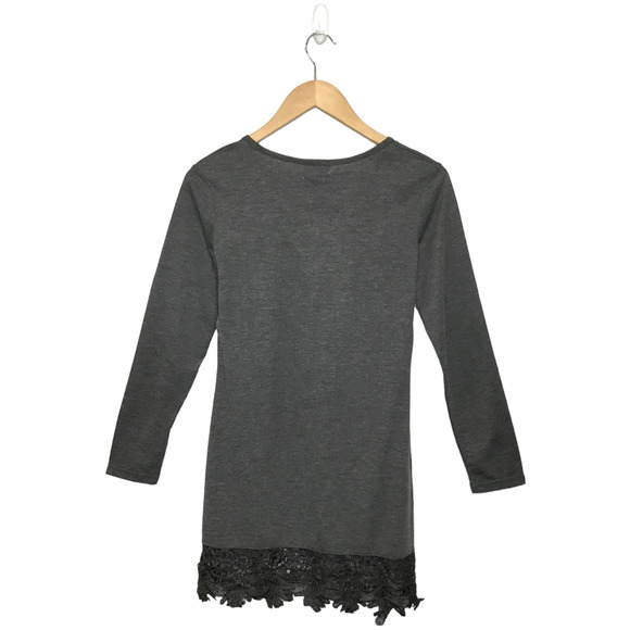 New Match Stick Lace Bottom Long Sleeve Holiday Mini Dress Charcoal Gray XS - Picture 2 of 8